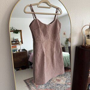 Urban Outfitters Brown Gingham Mini Dress (Size Medium)